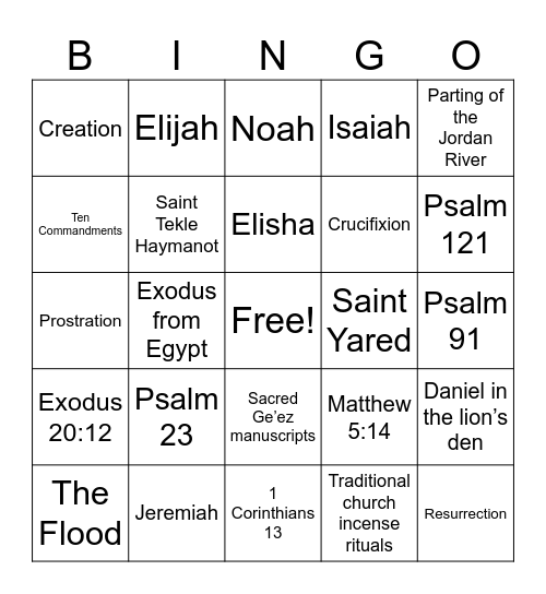 St-Teklehaimanot Bingo Game Bingo Card
