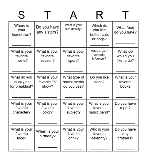 Get to know each other! Bingo Card