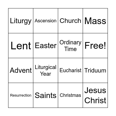 4th Grade CCD Bingo Card