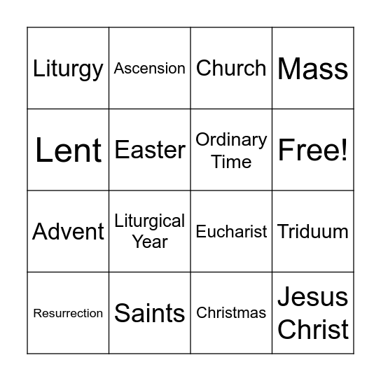 4th Grade CCD Bingo Card