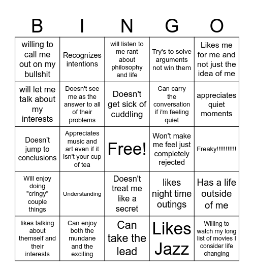 My freaking type Bingo Card