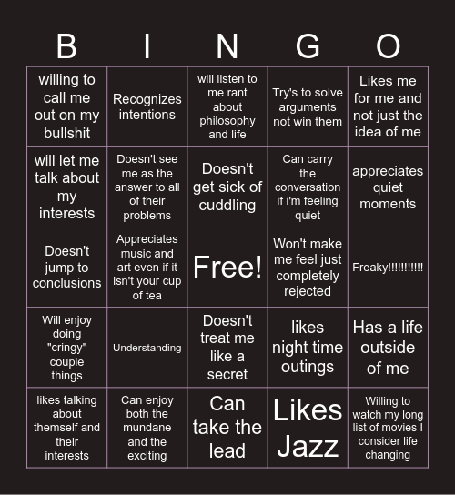 My freaking type Bingo Card