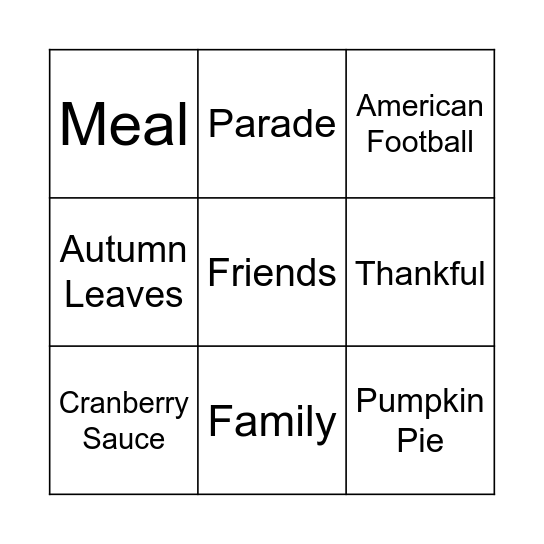 Thanksgiving Bingo Card