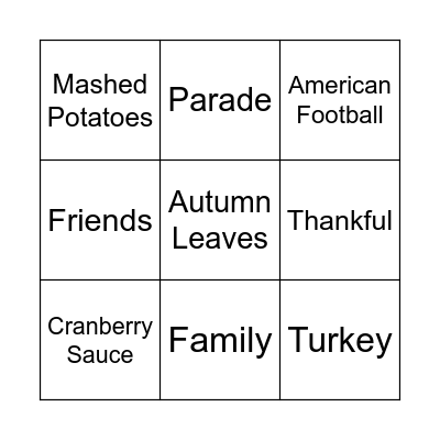 Thanksgiving Bingo Card