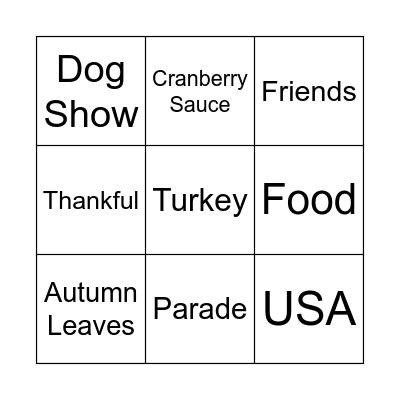 Thanksgiving Bingo Card