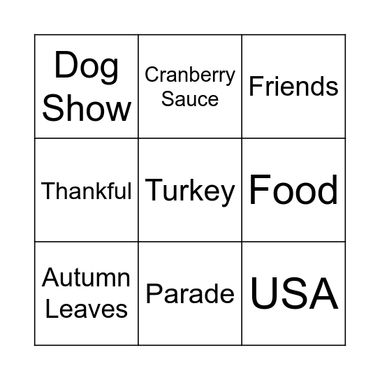 Thanksgiving Bingo Card