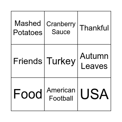 Thanksgiving Bingo Card