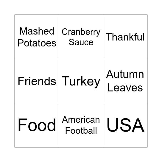 Thanksgiving Bingo Card