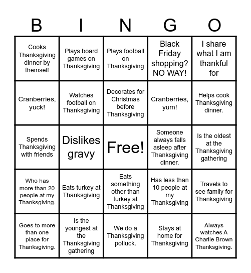 THANKSGIVING Bingo Card