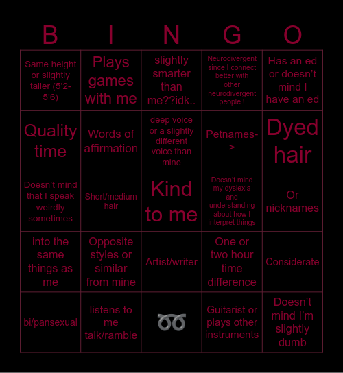 Yvettes type Bingo Card