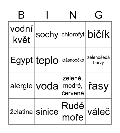 Vodní organismy Bingo Card