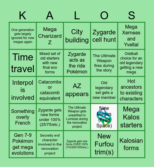 Pokemon Legends Z-A Bingo Card
