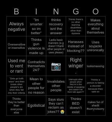 Yvette’s ick Bingo Card