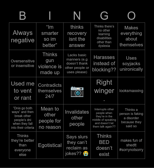 Yvette’s ick Bingo Card