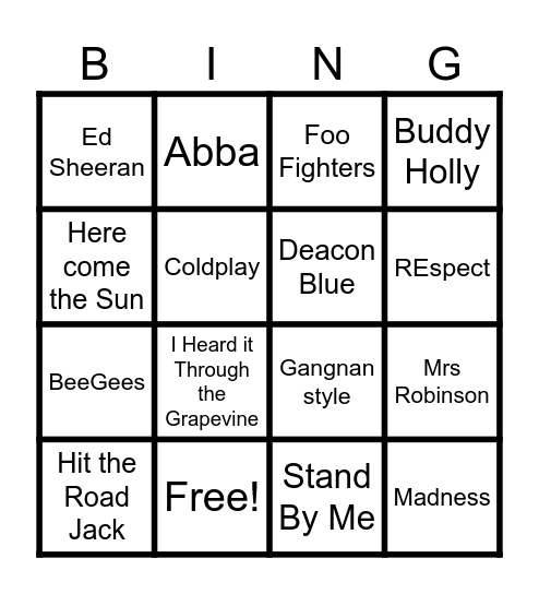 Music Bingo Card
