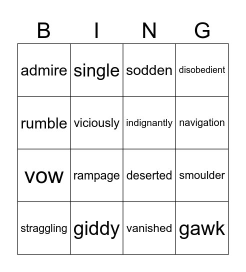 Once Vocabulary Recap Bingo Card