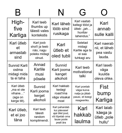 KARL Bingo Card