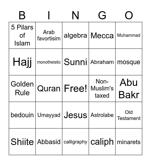Islamic Empires Bingo Card