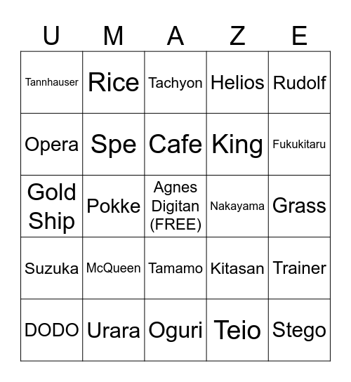 Umazing Cosplays Bingo Card