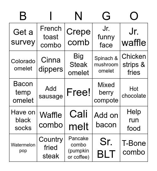 Ihop Bingo Card