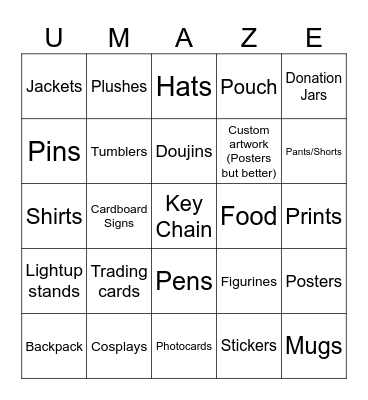 Umazing Merch Bingo Card