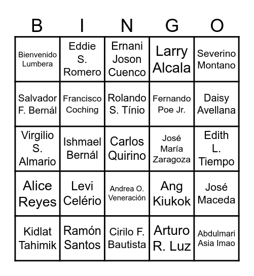 Philippine National Artists Bingo Card
