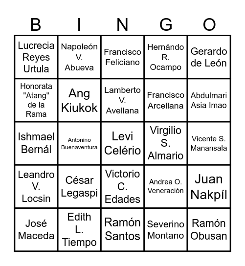 Philippine National Artists Bingo Card