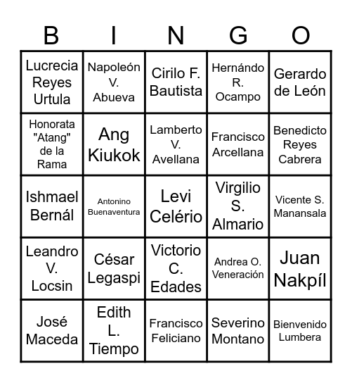 Philippine National Artists Bingo Card