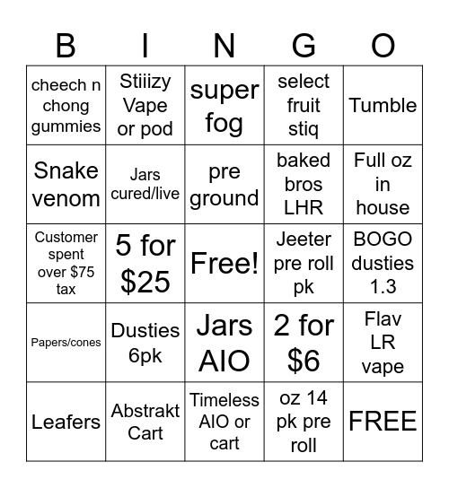 JARS CANNABIS Bingo Card