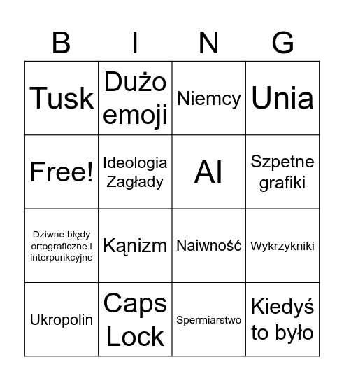 Boomerskie Komentarze Bingo Card