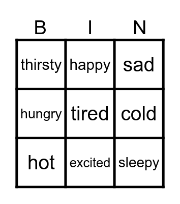 Feelings Bingo Card