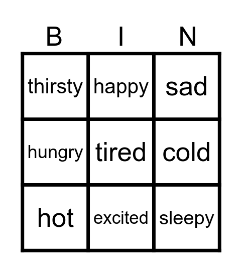 Feelings Bingo Card