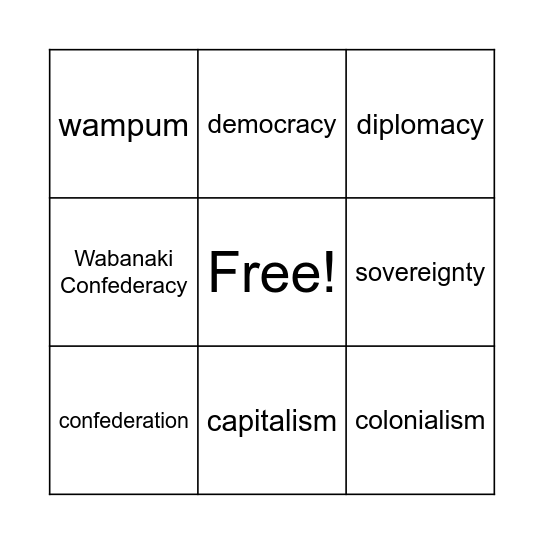 Wabanaki Civis and Government Bingo Card