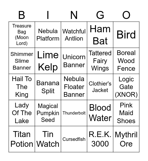 Terraria Bingo!!!! Bingo Card