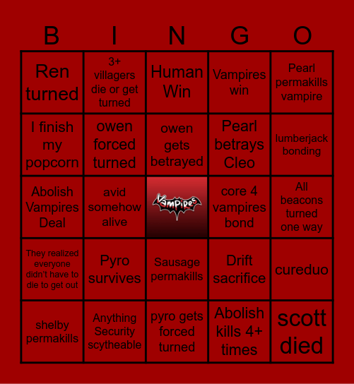 Vampires SMP Finale Bingo Card