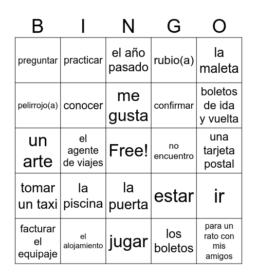 2A Exam Vocabulary Part 1 Bingo Card