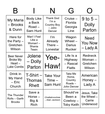 Country (2025) Bingo Card