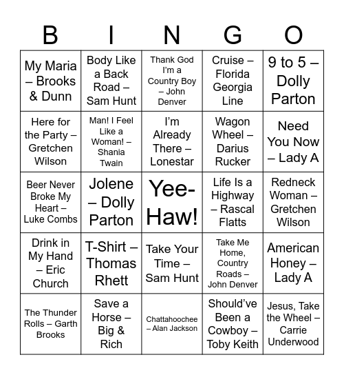 Country (2025) Bingo Card