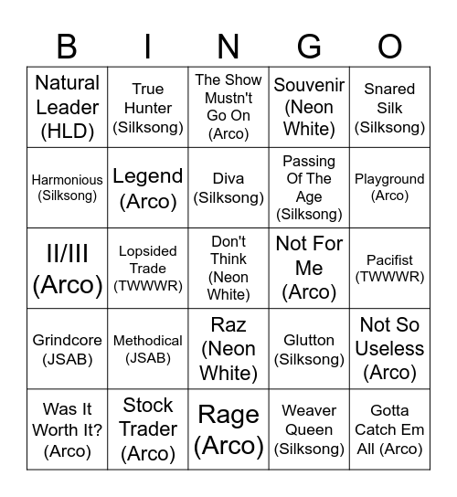 Achievement Bingo Card