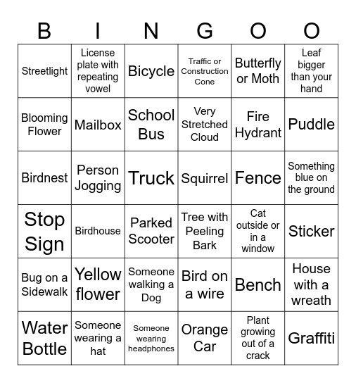 On a Walk Bingoo Bingo Card