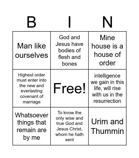 Doctrine and Covenants 130-132 Bingo Card