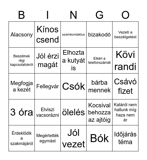 Első randi Bingo Card