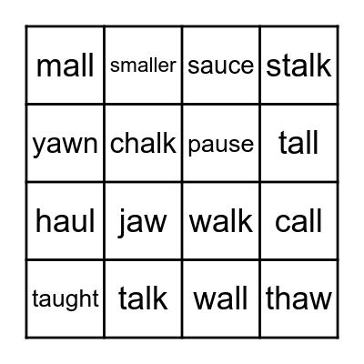 Bingo with aw, au, al, and all Bingo Card