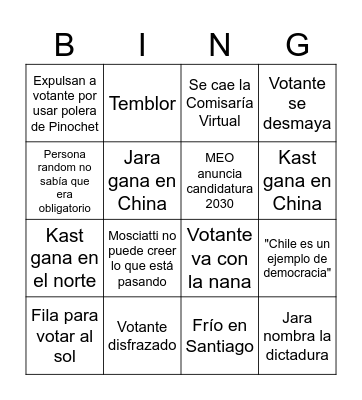 Elecciones Presidenciales Chile 2025 Bingo Card
