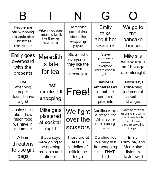 Seele Christmas Bingo Card