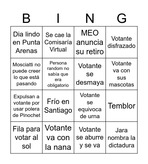 Elecciones Presidenciales Chile 2025 Bingo Card