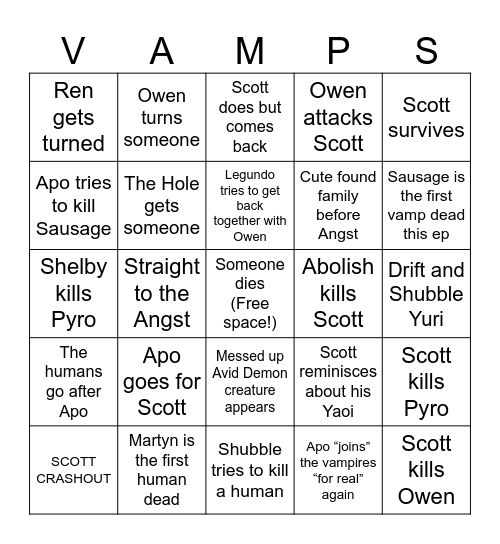 Finale! Bingo Card