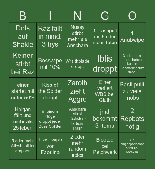 Naxxramas Bingo Card