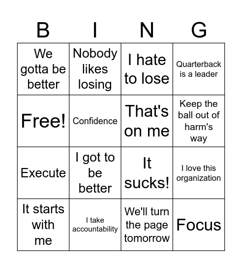 Bryce Young Post-Game Interview Bingo Card