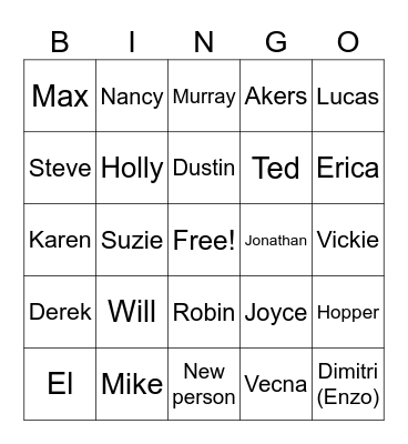 Stranger Things Deaths Bingo Card